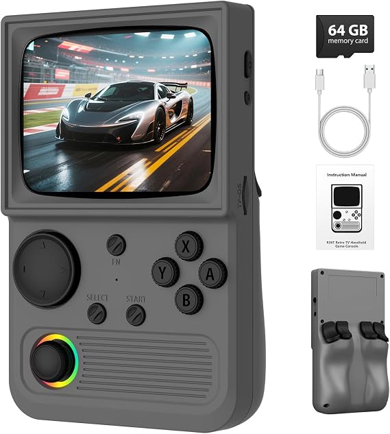 Retro Handheld Game Console, Portable Retro Gaming Console with 3.5 CRT-Inspired Screen, 3500mAh Arcade Classics, WiFi Network Battling, 64GB (Gray)