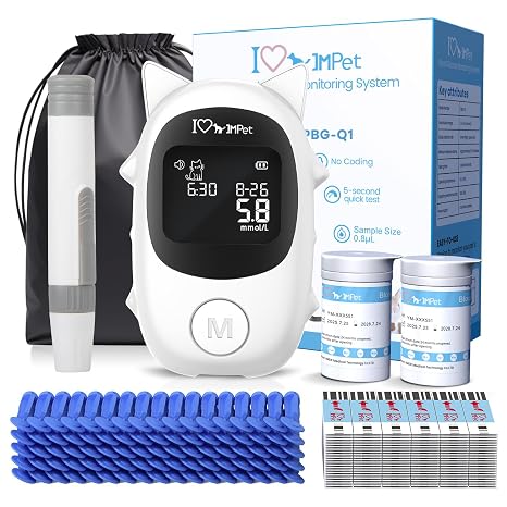 IMPet Glucose Monitoring Kit for Dogs & Cats, Pet Blood Sugar Monitor with 50 Strips, 50 Lancets and 1 Pet-Specific Lancing Device, Pain-Free, Easy Shuttle & No-Coding (PGB-Q1)