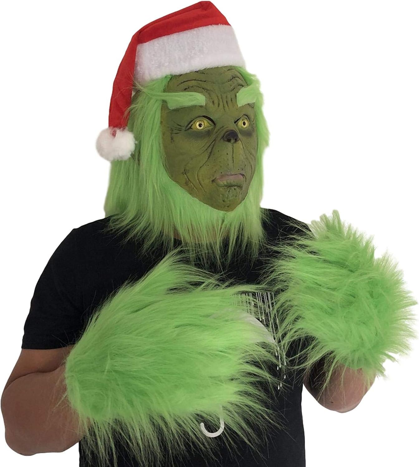 Augproveshak Grinch Cosplay Costume, Christmas Grinch Santa Costume Deluxe with Mask for Adult, Or Grinch Mask, Gloves, Hat Funny Cosplay Costume Props