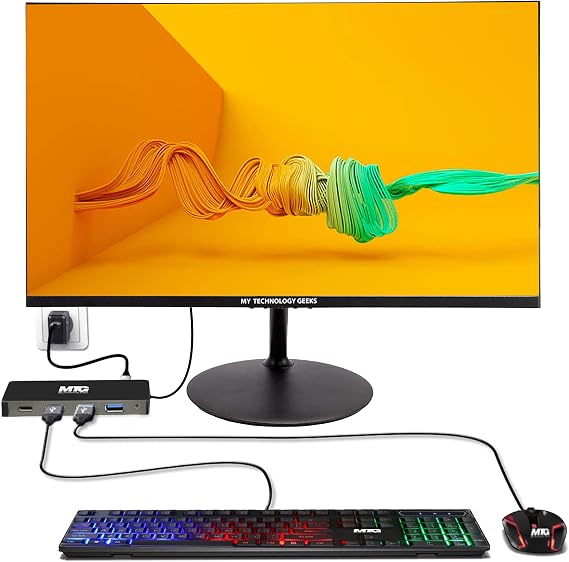 MTG Bundle 24 inch 1080p LED Monitor - Full HD, 75Hz, 3ms, VESA Mountable, USB C Docking Station 10 in 1 (Power Adapter not Included), for Windows and Mac, MTG RGB Gaming USB Wired Keyboard and Mouse