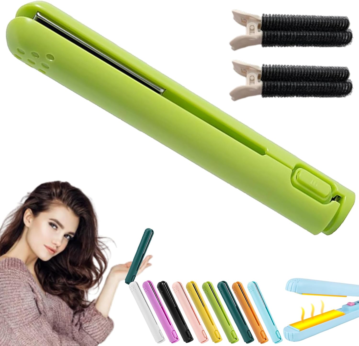 Cozy Home Curling Iron, Cozy Home Mini Dual Purpose Curling Iron, Portable Ceramic Mini Hair Curler Travel Size, 2-in-1 Mini Curling Wand & Flat Iron Hair Straightener for Short Hair Green