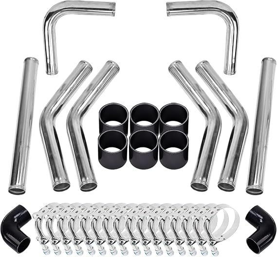 SUNROAD 2.5" 8pcs Universal Aluminum Hose 610MM Polished Aluminum