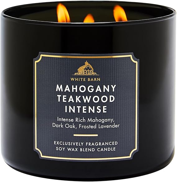 Bath & Body Works 3-Wick Candle, Mahogany Teakwood Intense, Soy Wax Blend