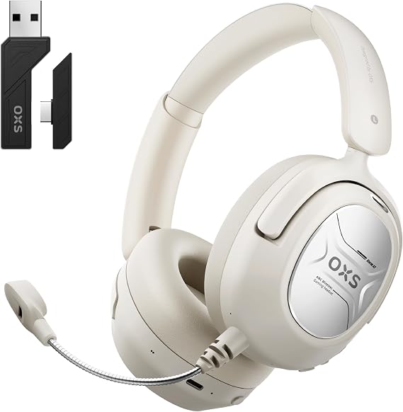 OXS Storm A2 Wireless Gaming Headset, Active Noise Cancellation, Over Ear Headphone with Mic, Bluetooth 5.4 & 2.4GHz Low Latency, Dual EQ Modes, 70H Playtime, for PC, Switch, PS4, PS5, Mobile, White