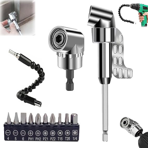Angle Driver, 2026 Upgrade 105 Degree Right Angle Drill Adapter, Right Angle Drill Attachment,105 Degree Right Angle Driver Extension Screwdriver Drill Attachment, with Flexible Shaft (Mix)