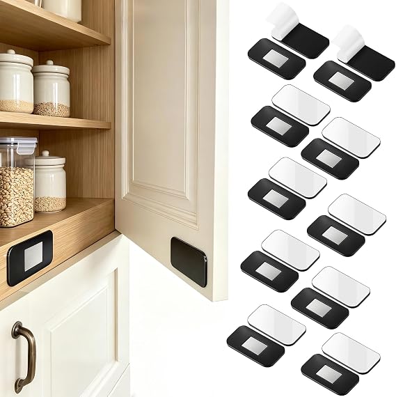 10 Set Magnetic Cabinet Door Magnets, Magnetic Drawer Magnets for Cabinet Closure, Ultra Thin, Easy to Install with Double-Sided Tape, Strong Hold Stainless Steel Latch