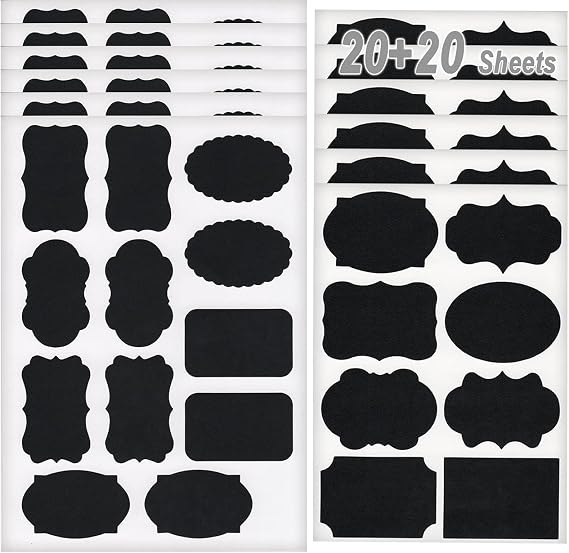 400 Stickers Chalkboard Labels, 14 Assorted Shapes Waterproof Reusable Removable Black Mason Jar Labels, Erasable Chalk Blackboard Bottle Label for Pantry Storage Bins, Kitchen Food Containers