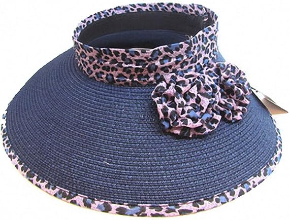 Womens Summer Foldable Straw Sun Visor w/Cute Bowtie UPF 50+ Packable Wide Brim Roll-Up Visor Beach Hat