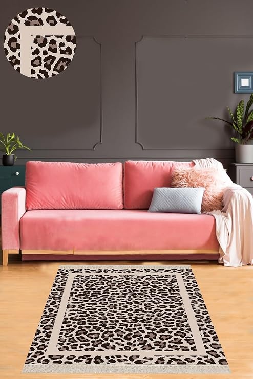 Ontheclouds Leopar Desenli Dijital Baskı Yıkanabilir Kaymaz Taban Modern Salon Halısı Yolluk, 60 x 200 MEG830AC