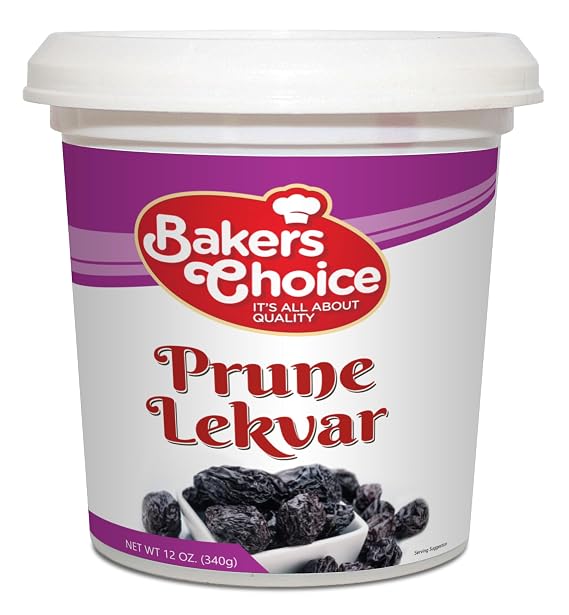Prune Butter Lekvar Pastry Filling, 12 oz. - Creamy Spread and Topping for Cakes and Desserts - Kosher, Dairy-Free, and Vegan by Baker's Choice
