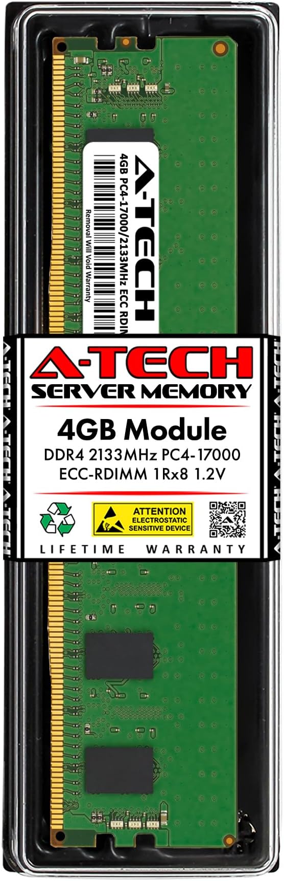 A-Tech 4GB DDR4 2133MHz PC4-17000 ECC RDIMM 1Rx8 Single Rank 1.2V ECC Registered DIMM 288-Pin Server & Workstation RAM Memory Upgrade Module (A-Tech Enterprise Series)