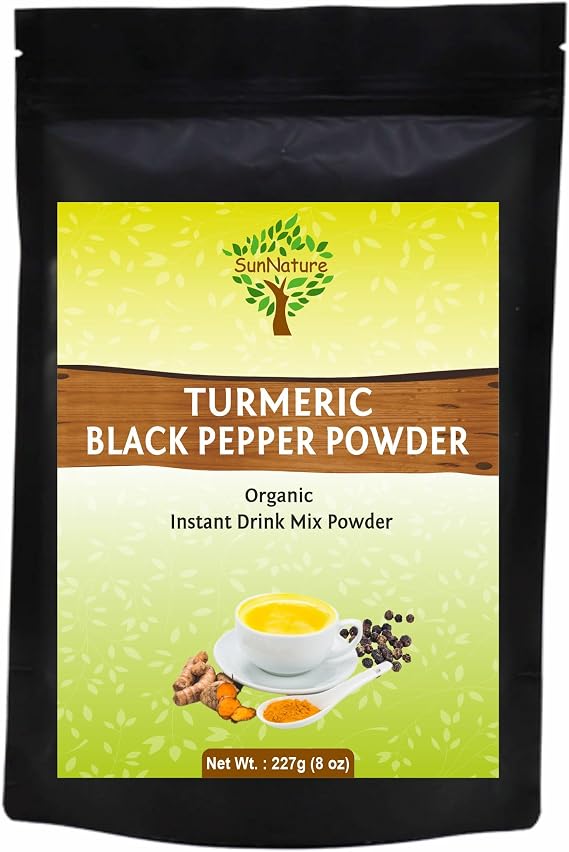 SunNature Turmeric Curcumin (Haldi) with Black Pepper Powder 227g (8 Oz) | Organic Instant Drink Mix | Natural Supplement Herbal Detox Tea | Golden Milk | Haldi Doodh Health Drink