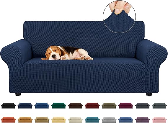 KEKUOU Stretch Loveseat Couch Cover, 2 Cushion Couch Slipcover,Navy Blue