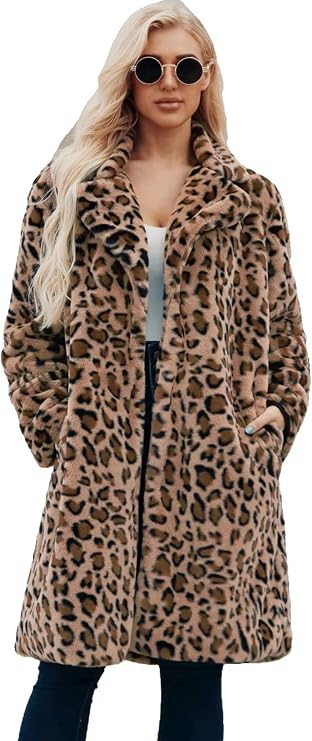 Long leopard suit collar faux fur coat women's casual coat autumn and winter new.