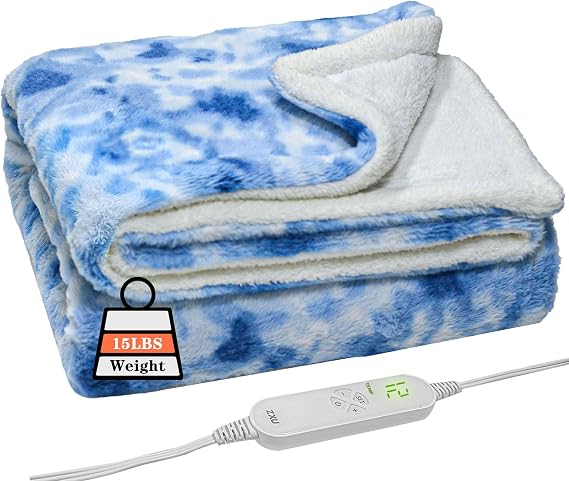 ZXU Heated Weighted Blanket,48" x 72" Sherpa Weighted Heated Blanket for Adult, 15 Lbs Electric Blanket, Fluffy Throw Blanket,12 Heating Levels & 1-24 Hour Auto-Off, Twin Size, Machine Washable