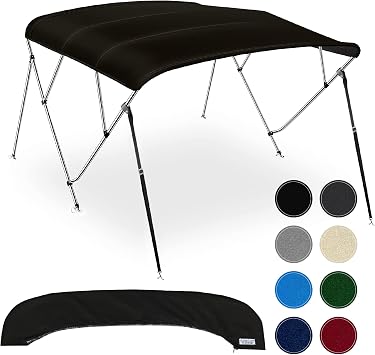 4 Bow Bimini Tops for Boats, Fadeproof, Support Poles, Storage Boot, 900D Marine Canvas, Sun Shade Boat Canopy, Universal Boat Cover for Pontoon, V-Hull, Fishing, Bass Boat 79-84", Black
