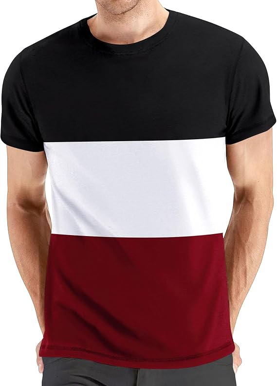 Men's Color Block Short Sleeve Casual T-Shirts Crew Neck Workout Outdoor Tees Loose Fit Comfort Summer Tops