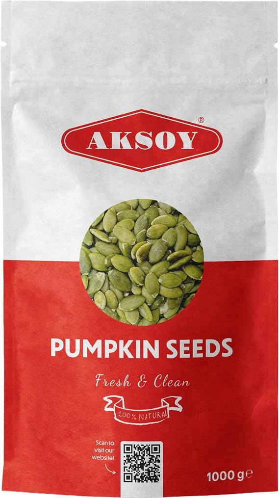 Aksoy Pumpkin Seeds 1KG AA Raw High Grade Premium Quality, GMO-Free & Vegan High in Protein & Fiber, Perfect for Snacking, Baking, Salads, Healthy Recipes & More (Packaging May Vary)