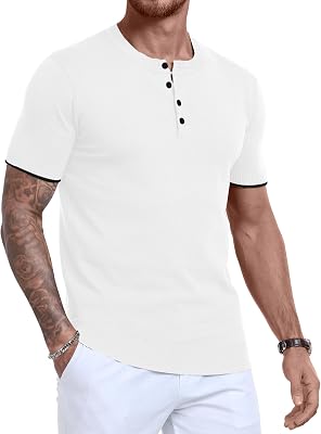 YTD Mens Short Sleeve Henley T-Shirts Casual Knit Shirt Summer Fashion Lightweight Henley Button Tee