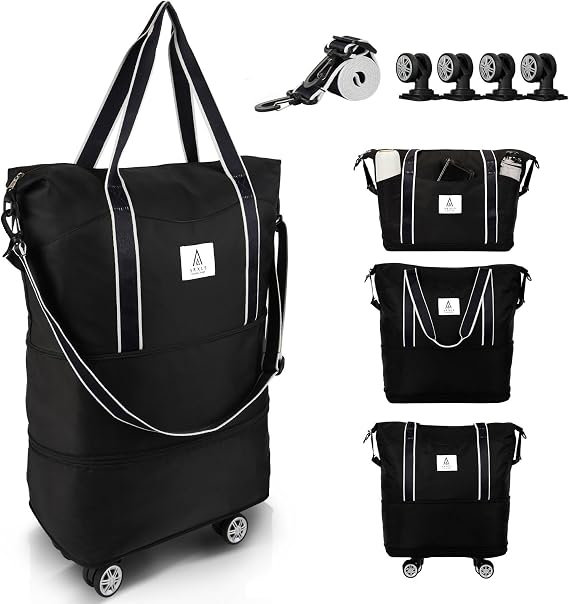 Arxus Rolling Duffle Bag with Wheels 25-55L Travel Holdall Carry-On Luggage | Expandable Foldable Duffel with Adjustable Shoulder Strap for Women Men Weekend Overnight Moving