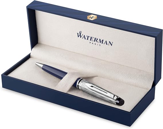 Waterman Expert Ballpoint Pen Metal and Blue Paint Chiselled Cap Blue Ink Gift Box