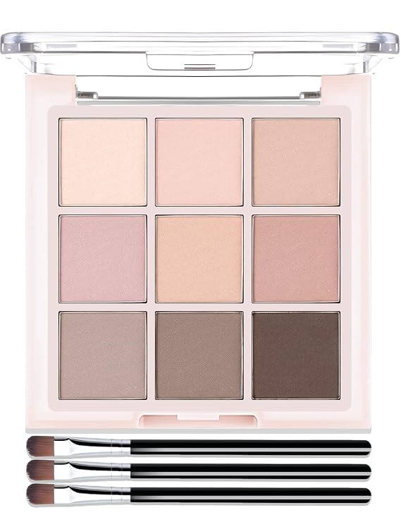 9 Colors Nude Eyeshadow Palette, Matte Beige Light Brown Eye Shadow Makeup Kit Blendable Highly Pigmented Natural Everyday Eye Looks Neutral Eyeshadow Palette with Brush Travel-Friendly