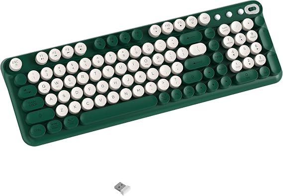 Wireless Bluetooth Keyboard, Full Size Retro Round Keycaps(Green) | COVEVA Full-Size Typewriter Round Keycaps, Dual-Mode 2.4GHz & Bluetooth Keyboard, Multi-Device for Windows, Mac, iOS, Android