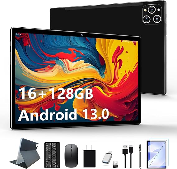 Tablet 10.1 Inch Android 13 Tablets 2025 Latest Android Tablets 128GB ROM+16GB RAM (8+8 Virtual), 2 in 1 Tablet with Keyboard, Powerful Octa-Core+13MP Camera, 1TB TF Expandable, FHD WiFi Tableta PC