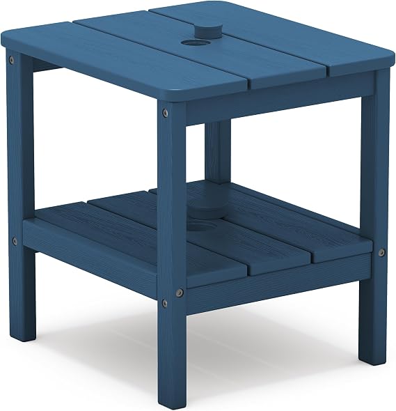 SERWALL 2-Tier HDPE Outdoor Side Table, Weatherproof Rectangular Adirondack Side Table, Blue
