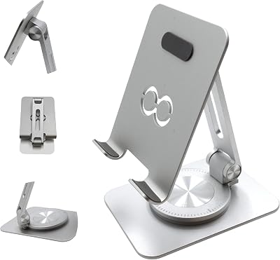 Universal Cell Phone Stand Holder for Desk 360 Rotation Fully Adjustable Foldable Desktop Phone Holder with Adjustable Angle Phone Stand Compatible with Phone 15 14 13 12 Pro Max Silver