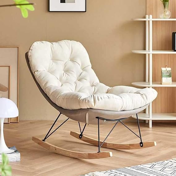 Living Room Leisure Rocking Chair,Bedroom Upholstered Recliner Rocker Chair,Modern Fabric Tall Back Accent Rocker Chair,Upholstered Armchair With Wooden Base(Grey)