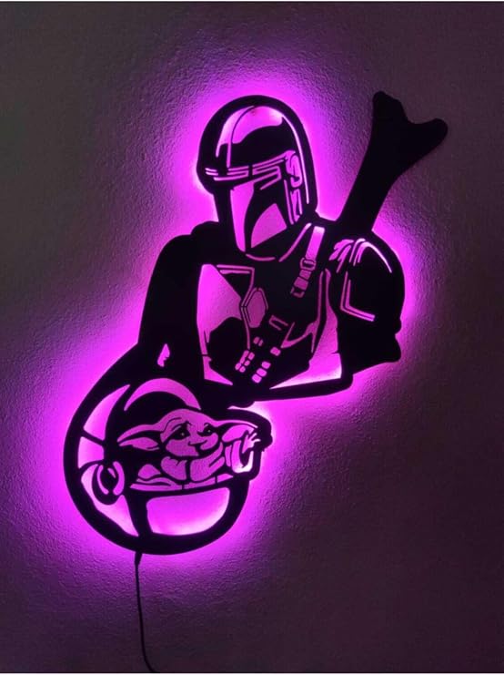 Star Wars Bebek Yoda Led Işıklı Tablo Pembe 55x40 cm, babeyoda