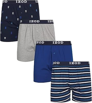 IZOD Mens Boxer Shorts - 4 Pack Performance Knit Cotton Boxers for Men with Button Fly - Lightweight Mens Boxers, 4 Inseam