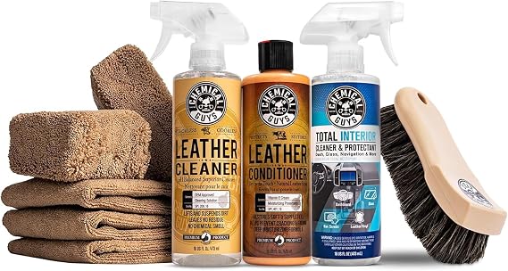 Chemical Guys, 9-Piece Leather Cleaner, Conditioner & Total Interior Kit | Conditioner and cleaner for cars, furniture, office seating, and luxury vehicle owners, safe on natural, synthetic, and faux