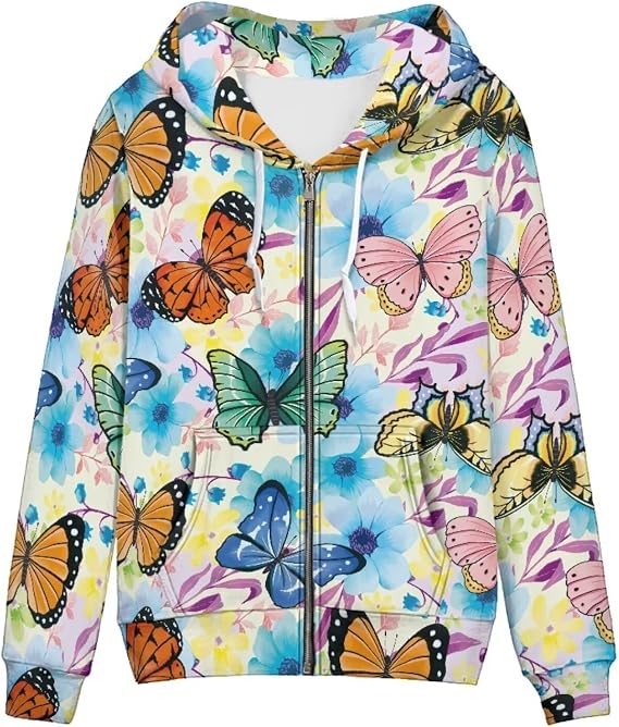 Zip Up Hoodies for Women Casual Loose Fit Aesthetic Animal Print Hoodie Ladies Zipper Sweatshirts