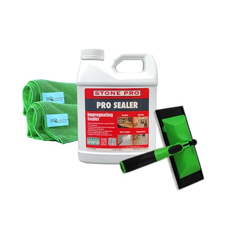Stone Pro Pro Sealer Complete Natural Stone Care Kit 1 Quart Impregnating Sealer for Marble, Granite, Travertine, Tile & Grout Includes Heavy Duty Applicator & 2 Premium Microfiber Cloths