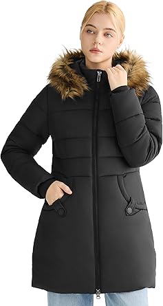 Orolay CHIIONE Winter Puffer Jacket Women's Slim Windproof Down Coat with Detachable Fur Collar & 3 Pockets, Warm Parka
