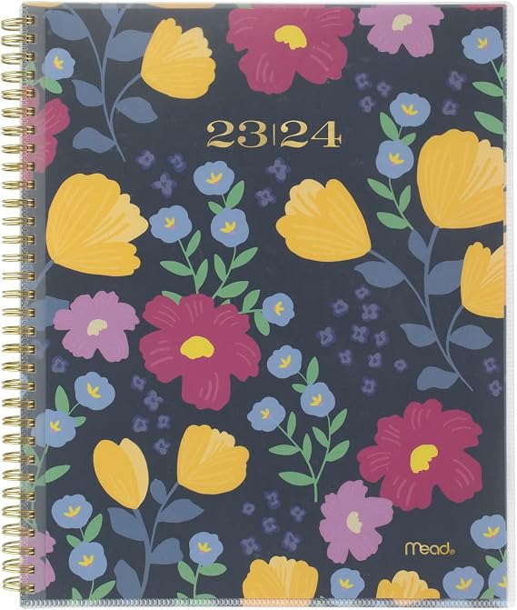 Mead 2023-2024 Academic Planner, Weekly & Monthly, 8-1/2" x 11", Large, Monthly Tabs, Pocket, Flexible Cover, Customizable, Caprice, Purple Floral (1319B-901A)