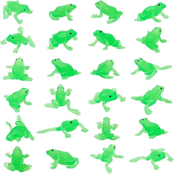 Jenaai 24 Pack Mini Rubber Frog Toys, Halloween Tiny Rubber Frog Toy, Green