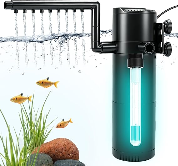 5 in 1 Fish Tank Filter,500L/H,Turns Green Water to Clear,50-150L Tanks