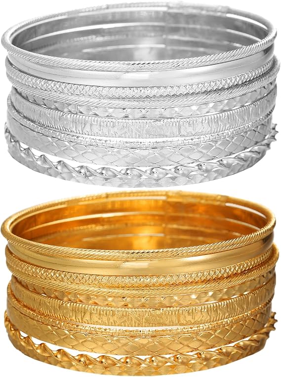 20 PCS Bracelet Stack Set, gold silver bangles for women Multi Stacking Ladies bangles for womens, Women Accessories Glossy Textured Bangle for Daily Wear Birthday Party or Graduation Gift