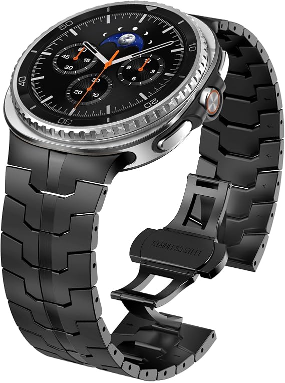 WINGLE Metal Band for Galaxy Watch 9/8/8 Classic Band 44mm 40mm 46mm Men Rugged Stainless Steel Classy Elegant Casual Business Bands for Samsung Galaxy Watch 9 Strap Link Bracelet, Black