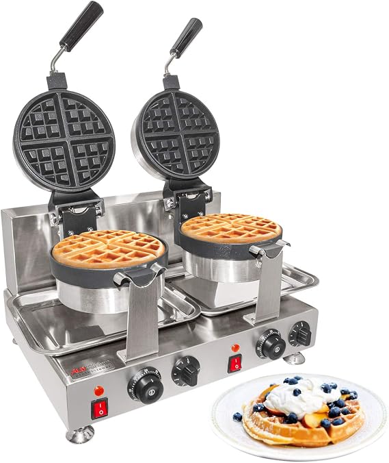 ALDKitchen Belgian Waffle Maker Thick | Waffle Iron | 360 Rotating Mechanism | 2 Round-Shape Waffles | Nonstick | 110V (Double classic)