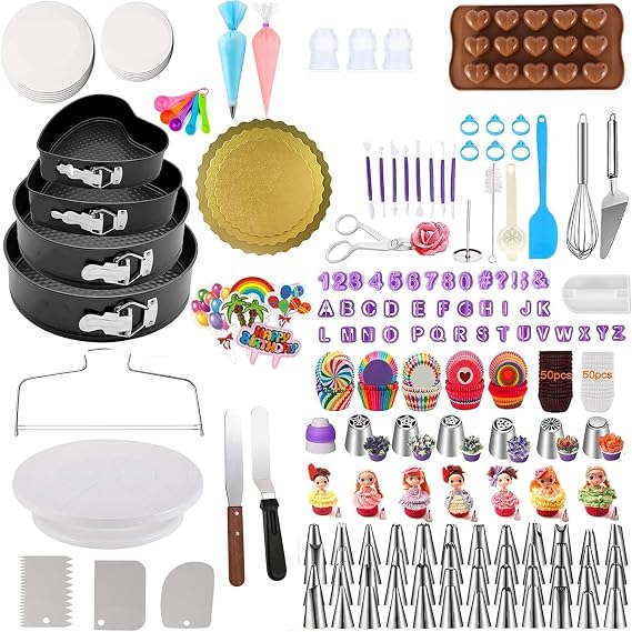 Cake Decorating Turntable,Cake Decorating Supplies with Decorating Comb/Icing Smoother(3pcs),2 Icing Spatula with Sided & Angled ...