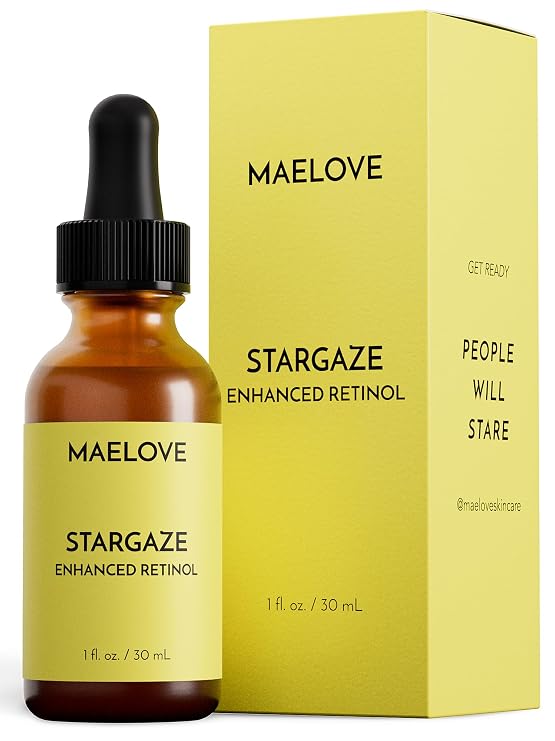 MAELOVE Stargaze Enhanced Retinol Serum, Time-Released 0.25% Retinol for Radiant Skin, Hydrating with Hyaluronic Acid, Niacinamide, Soothing Botanicals, Ideal for Sensitive Skin, USA Made | Time-Released 0.25% Retinol with Hyaluronic Acid, Niacinamide, Soothing Botanicals, for Sensitive Skin, USA Made, 1 fl oz
