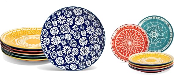 Annovero Salad Plates, Dessert Saucers | Kitchen Serving Dishes for Eating | Microwave Oven Safe | Colorful Porcelain Dinnerware |