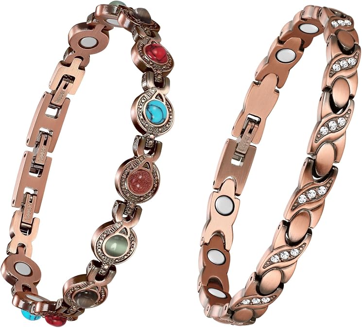 Feraco Pure Copper Bracelets for Women, Ultra Strength Magnetic Bracelet with Strong Magnets & Sparkling Cubic Zirconia, Adjustable, Infinite Symbol