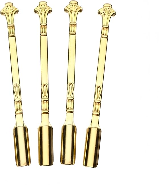 4 Pieces Mini Spoon,Gold Mini Shovel Microscale Spoon Home Supplies Pendants Necklace Vials,for Filling Salts, Herbs (Gold)