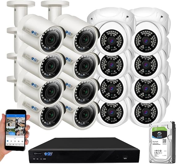 GW Security 16 Channel 12MP 4K NVR with 16 x 5MP AI PoE Microphone Weatherproof Security Camera System for Home and Business, Smart Human Detection, 24/7 Day & Night Recording with 4TB Hard Drive
