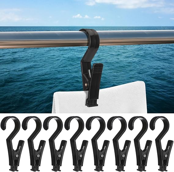 Hushee 8 Pack Pontoon Boat Towel Clips for Rail,Black,Hook